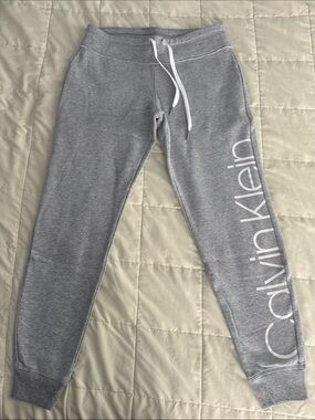 New Calvin Klein Grey Jogger Sweatpants with White Logo